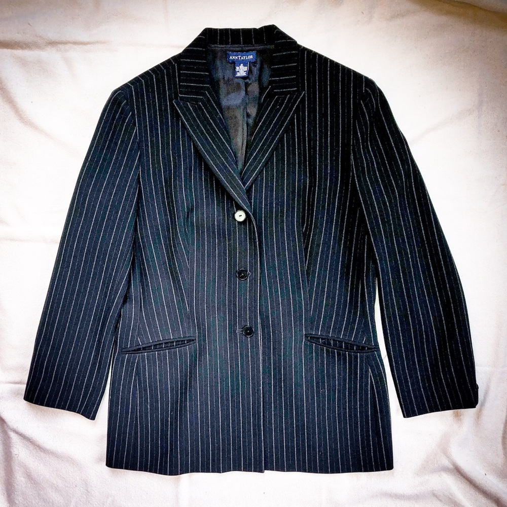 Ann Taylor Black Pinstripe Pantsuit